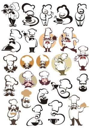 Collection of Chef Characters and Culinary Icons Vector Set Free Vector