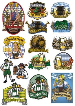 Oktoberfest Beer Festival Vector Badges and Characters Free Vector