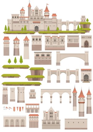 Medieval Castle and Fortress Building Elements Vector Set Free Vector