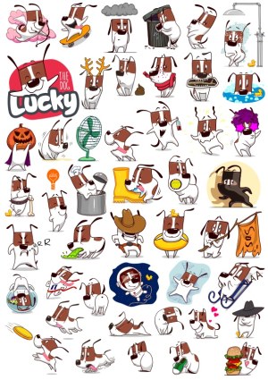 Lucky the Dog - Fun and Expressive Cartoon Vector Stickers Free Vector