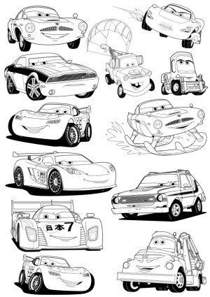 Black and White Cartoon Racing and Utility Cars Free Vector