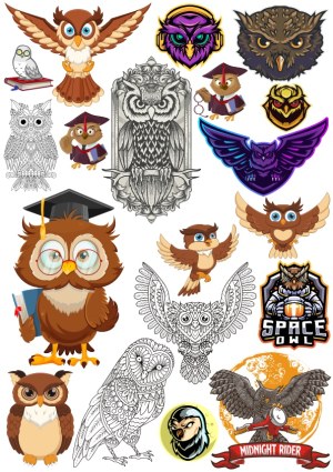 Collection of Vector Owl Illustrations in Various Styles and Themes Free Vector