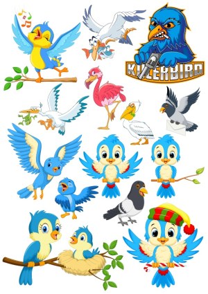 Cartoon Birds Collection with Various Poses and Expressions Free Vector