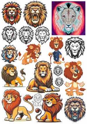 Collection of Various Lion Vector Illustrations and Cartoon Characters Free Vector