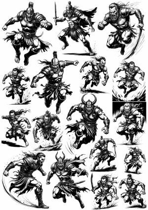 Dynamic Warrior Vector Illustrations in Action Poses Free Vector
