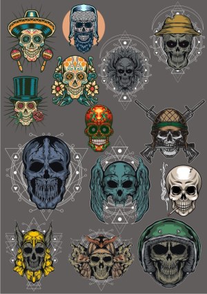 Collection of Decorative and Themed Skull Illustrations Free Vector