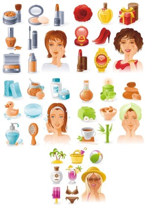 Beauty, Spa, and Summer Vacation Icon Set Free Vector