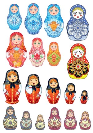 Set of Decorative Russian Matryoshka Nesting Dolls Vector Illustrations Free Vector
