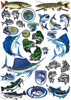 Fishing Vector Clipart Bundle with Various Fish Species and Fishing Logos Free Vector
