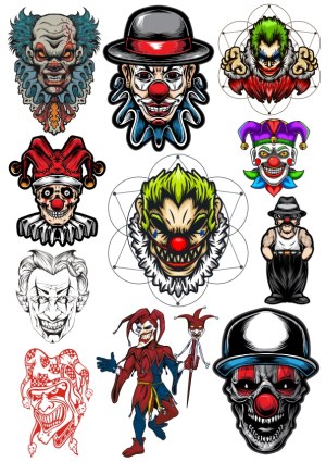 Collection of Scary and Evil Clown Vector Illustrations Free Vector
