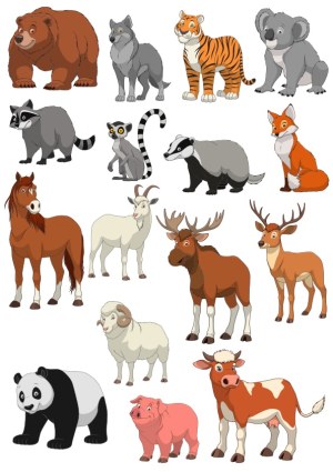 Set of Cartoon Wild and Farm Animals Vector Illustrations Free Vector