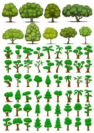 Set of Various Stylized Vector Trees with Different Shapes and Foliage Free Vector