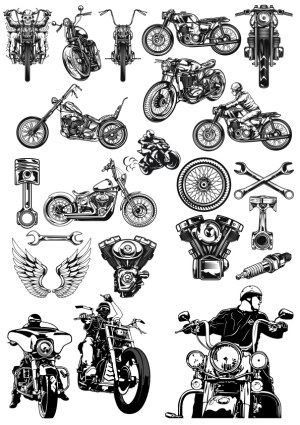 Vintage and Custom Motorcycle Vector Illustrations Set Free Vector