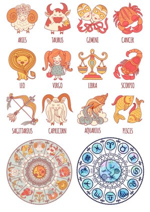 Hand-Drawn Zodiac Signs and Astrological Wheel Vectors Free Vector