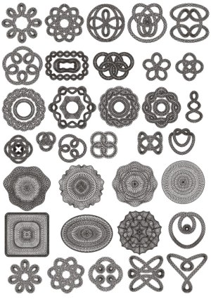 Set of Black Ornamental Security Guilloche Patterns Free Vector