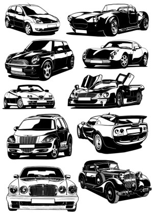 Black and White Vector Illustrations of Various Car Models Free Vector