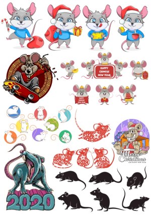 Collection of Rat and Mouse Vector Illustrations for Holidays and Celebrations Free Vector