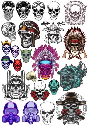 Skull Collection with Helmets, Masks, and Accessories Vector Set Free Vector