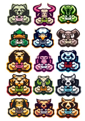 Collection of Animal Gaming Mascots Holding Game Controllers Free Vector