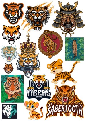 Collection of Tiger and Sabertooth Vector Illustrations and Mascots Free Vector