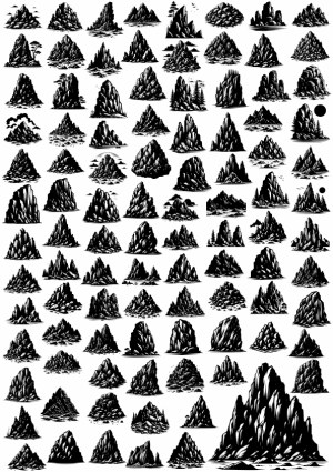 Black and White Stylized Mountain and Rock Vector Illustrations Collection Free Vector