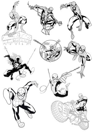 Black and White Spider Man Action Poses Vector Set Free Vector