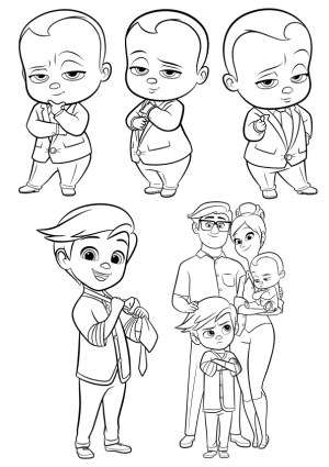 Black and White Cartoon Characters Family and Baby Boss Poses Free Vector