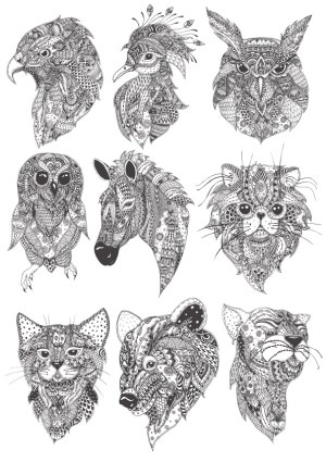 Intricate Hand-Drawn Animal Heads Set Free Vector
