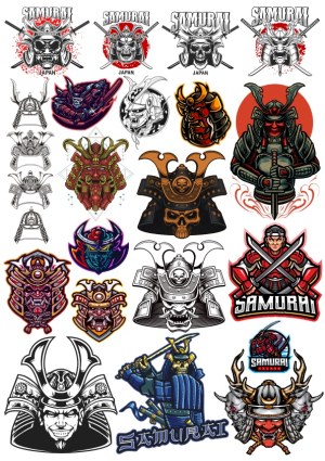 Collection of Samurai and Samurai Helmet Vector Designs Free Vector