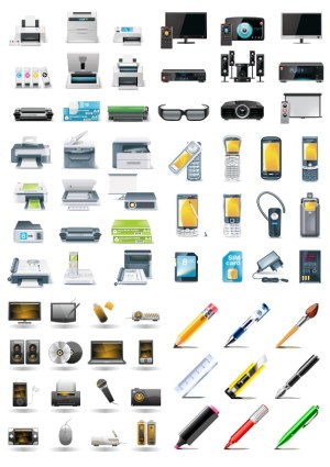 Collection of Office and Electronic Device Vector Icons Free Vector