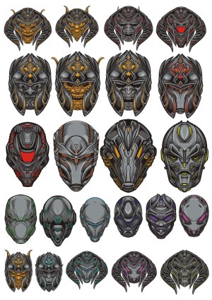 Futuristic and Samurai-Inspired Robotic Helmet Vector Collection Free Vector