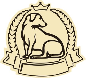 Vintage Dog Emblem with Crown and Laurel Wreath Free Vector
