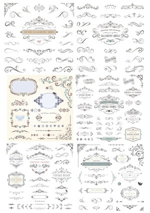 Ornate Calligraphy Swirls and Vintage Frames Collection Free Vector