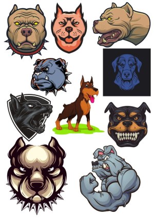 Collection of Bulldog and Doberman Aggressive Dog Vector Illustrations Free Vector