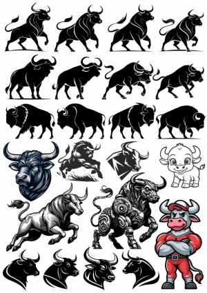 Collection of Bull and Bison Vector Illustrations and Mascots Free Vector