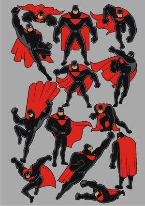 Set of Black and Red Superhero Poses Vector Free Vector