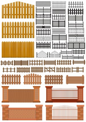 Collection of Various Fence and Gate Vector Designs Free Vector