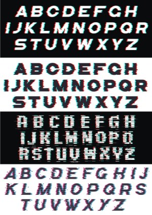 Glitch Effect Alphabet Fonts Set Free Vector