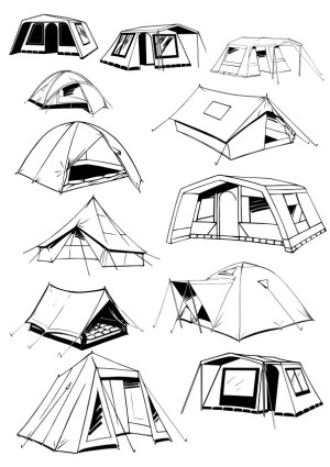 Hand-drawn Black and White Camping Tent Vector Set Free Vector