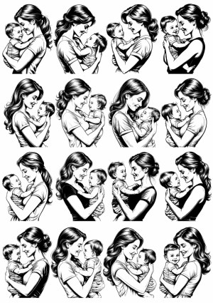 Black and White Vector Illustrations of Mothers Holding Babies Free Vector
