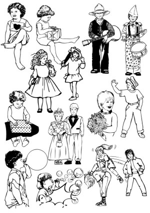 Black and White Vector Illustrations of Children in Various Activities and Poses Free Vector
