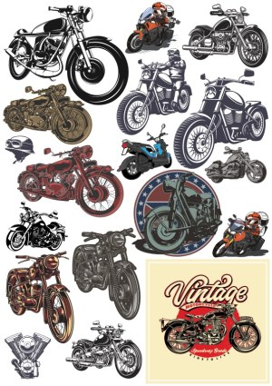Collection of Vintage and Modern Motorcycle Vector Illustrations Free Vector