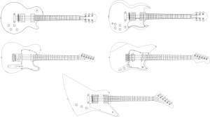 Line Art of Five Electric Guitar Shapes Free Vector