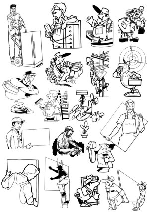 Black and White Cartoon Worker Illustrations Free Vector