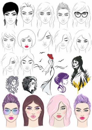 Collection of Female Portraits with Varied Hairstyles and Artistic Styles Free Vector