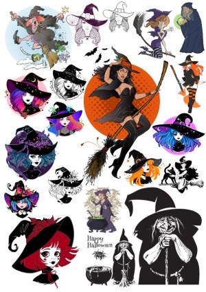 Collection of Witch-Themed Halloween Vector Illustrations Free Vector