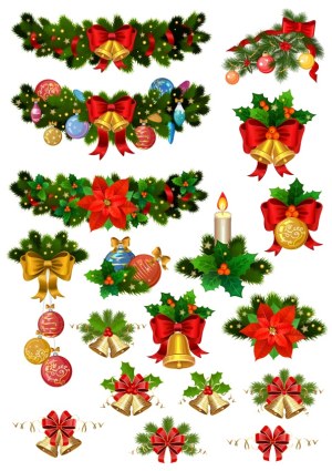 Set of Christmas Garlands, Wreaths, Bells, and Holiday Decorations Free Vector