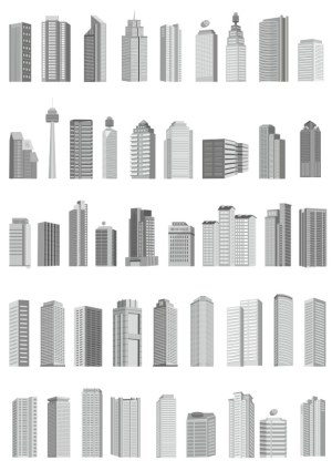 Collection of Monochrome Modern City Skyscraper Vector Icons Free Vector