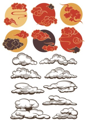 Traditional and Vintage Style Cloud Vector Set Free Vector