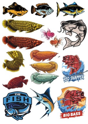 Collection of Colorful Fish Illustrations and Fishing Logos Free Vector